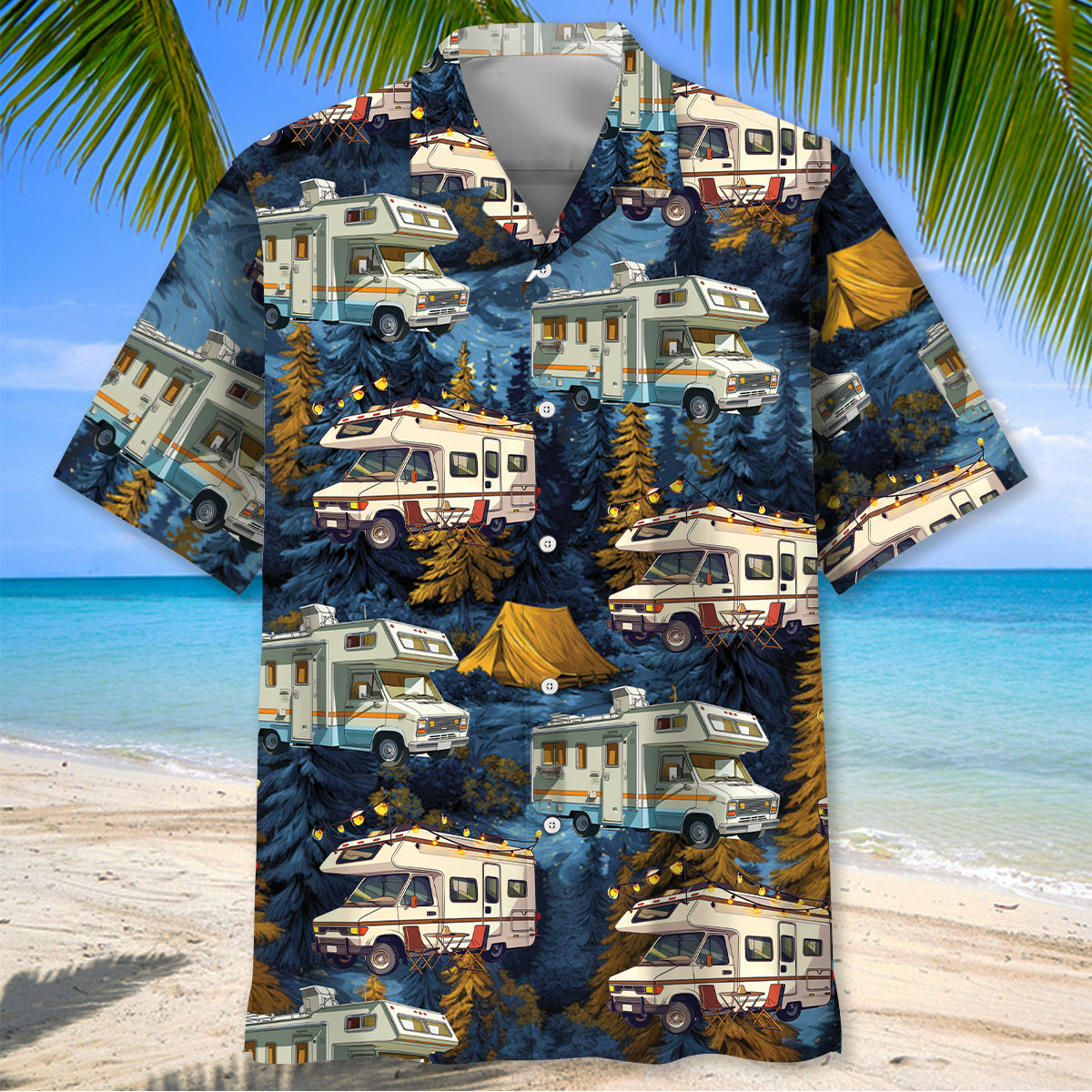 Camping Car Night Forest Hawaiian Shirt