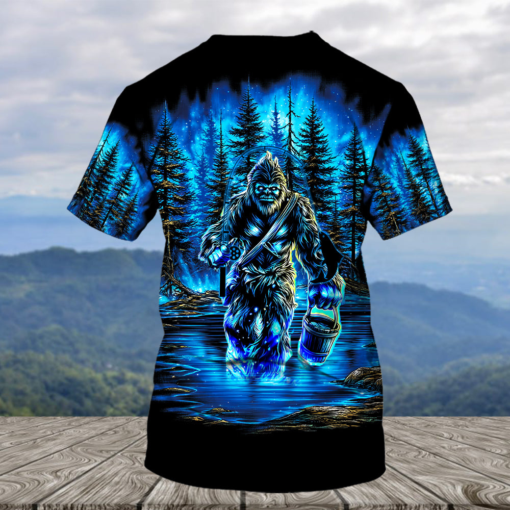 Bigfoot Fishing Blue Moon Light All Over Print Shirt