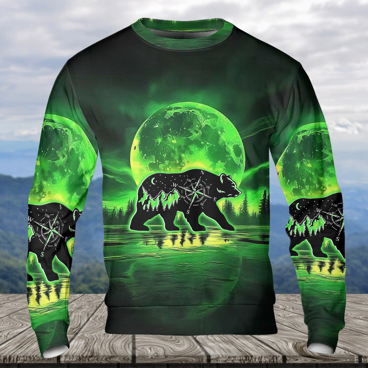 Bear Green Moonlit Art All Over Print Shirt