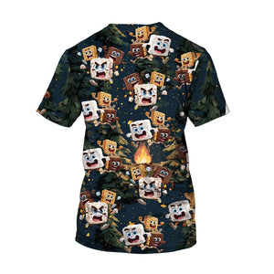 Chocolate and Cracker Chasing Marshmallow Camping All Over Print Shirt