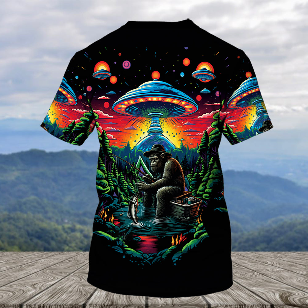 Bassquatch Bigfoot Fishing Forest All Over Print Shirt