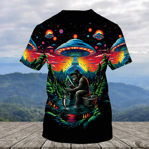 Bassquatch Bigfoot Fishing Forest All Over Print Shirt