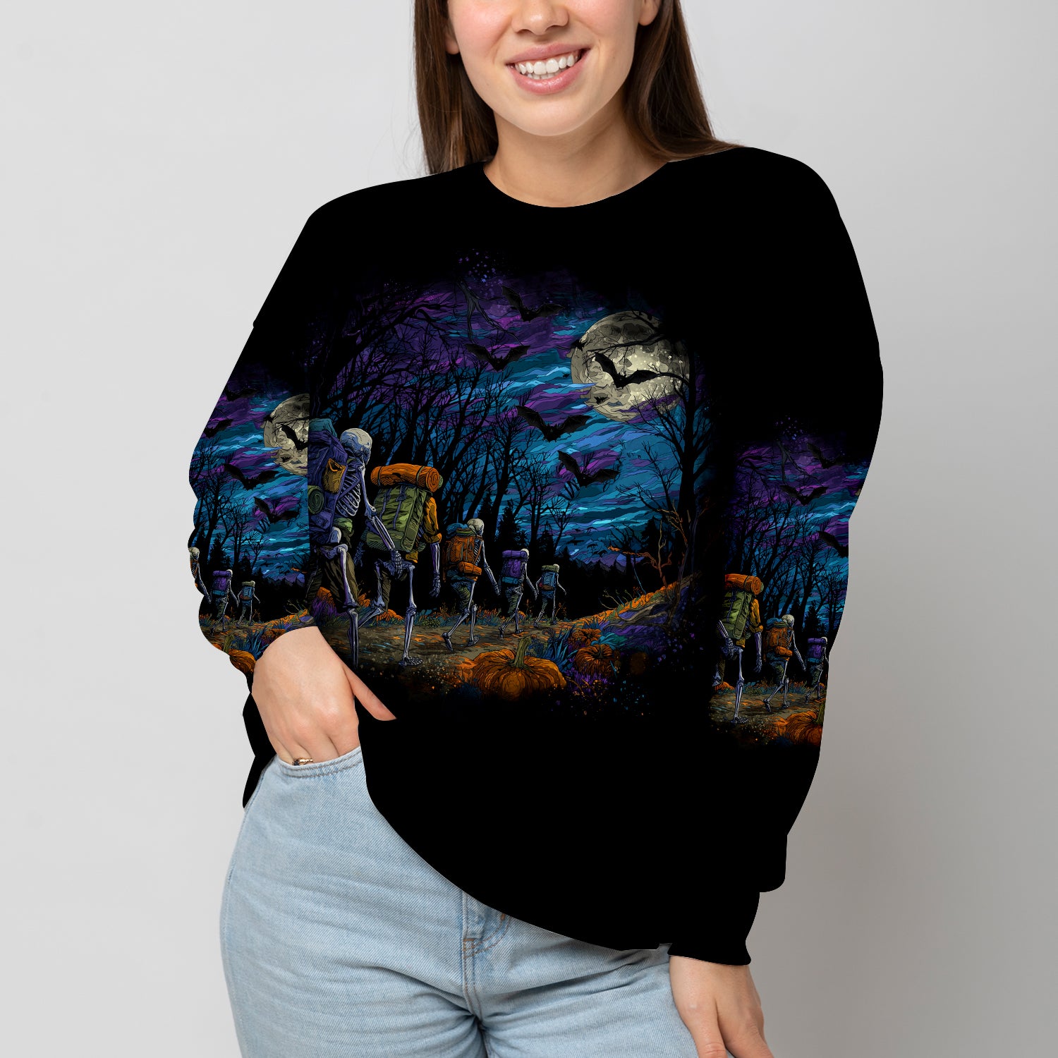 Skeleton Trekking Adventure Night Halloween All Over Print Shirt