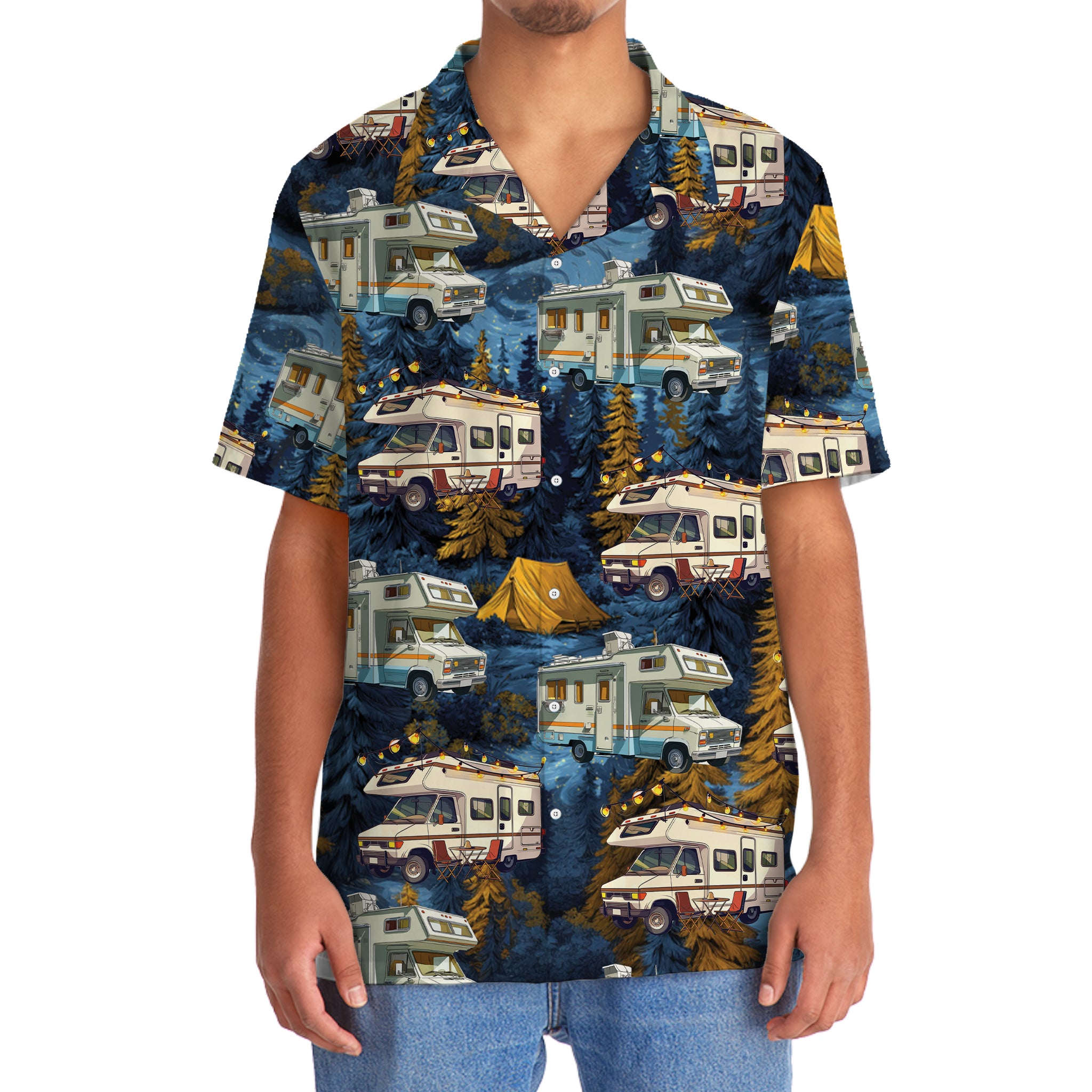 Camping Car Night Forest Hawaiian Shirt