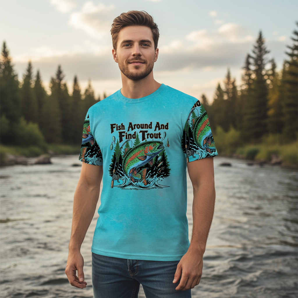 Fish Around And Find Trout Retro Graphic All Over Print Shirt