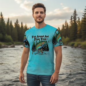 Fish Around And Find Trout Retro Graphic All Over Print Shirt