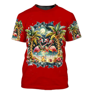 Christmas Deck The Palms Flamingo All Over Print Shirt