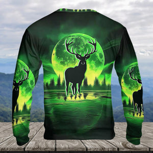 Deer Green Moonlit Art All Over Print Shirt