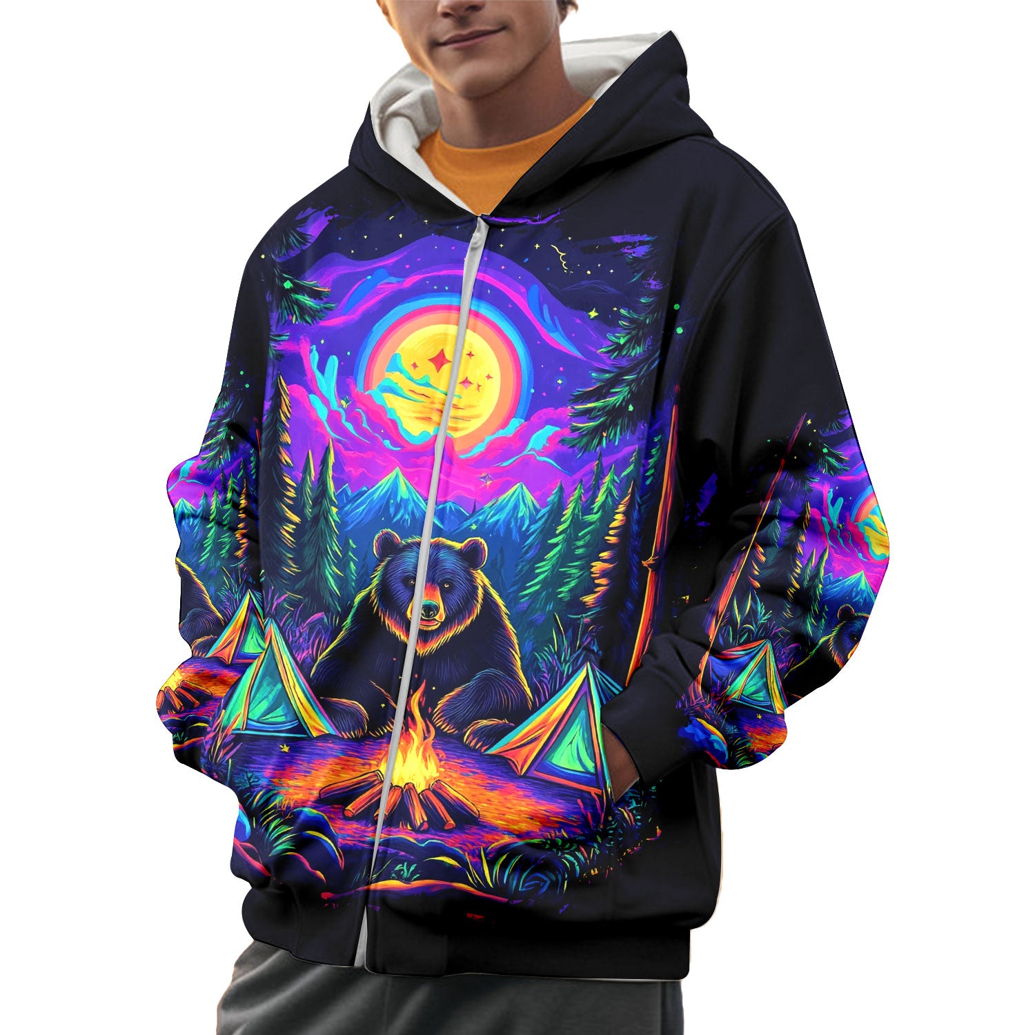 Camping Night With Bear All Over Print Shirt