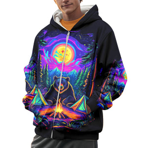 Camping Night With Bear All Over Print Shirt