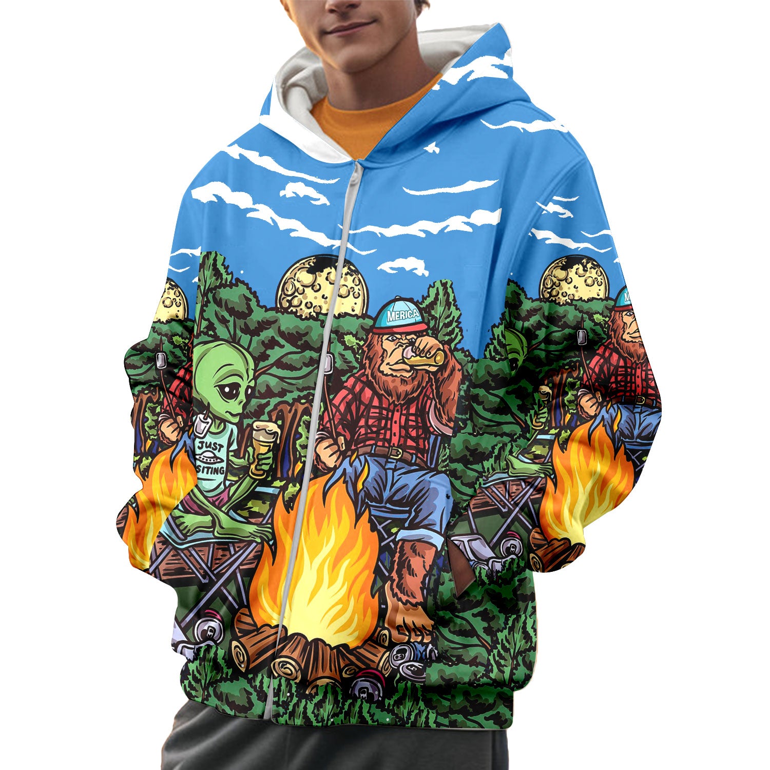 Alien Bigfoot Camping All Over Print Shirt