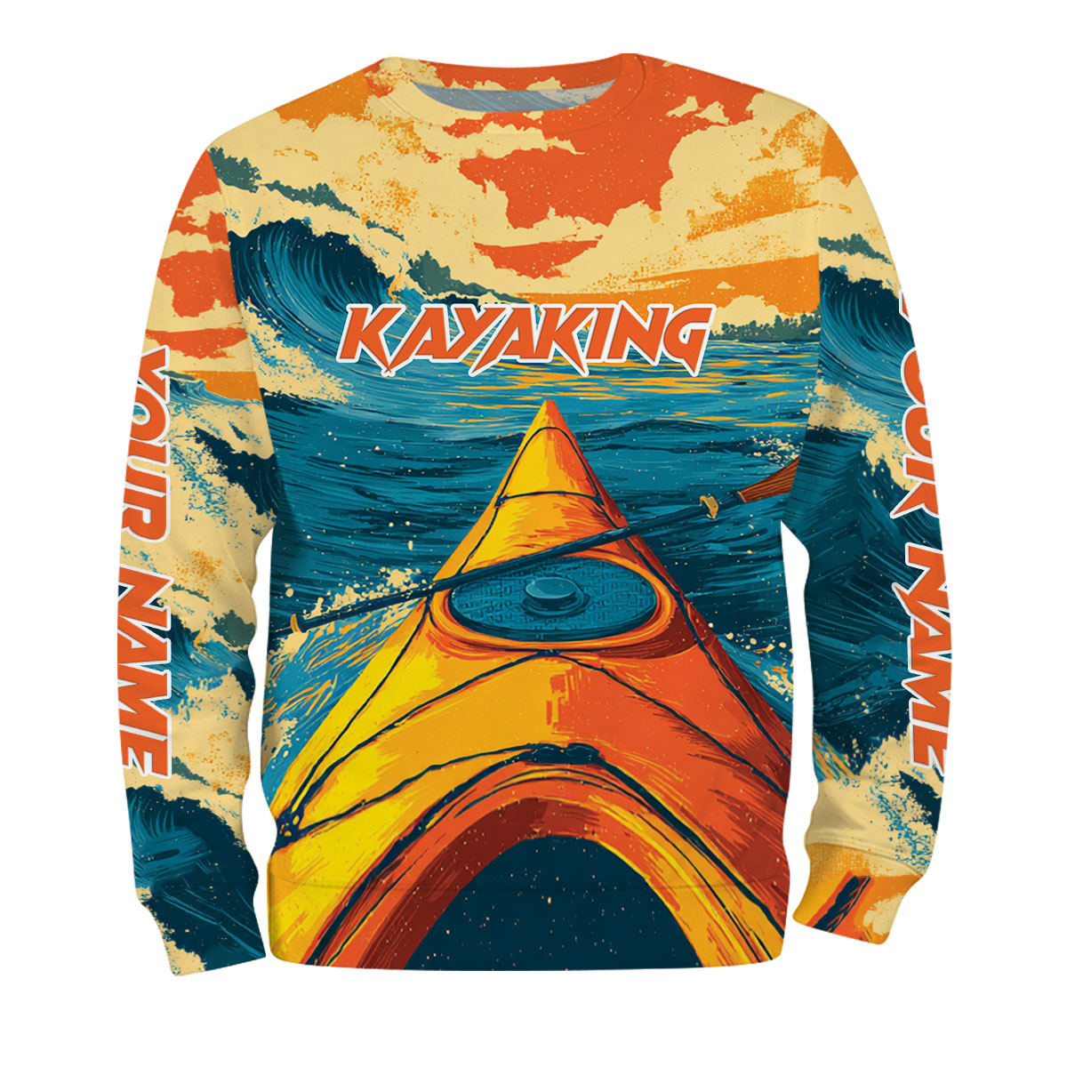 Custom Name Sunset Kayaking Scene All Over Print Shirt