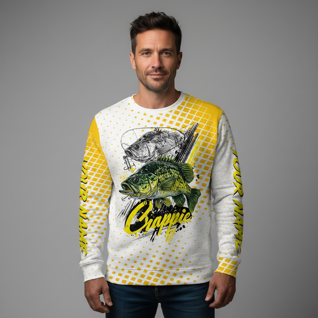 Custom Name Crappie Fish Yellow All Over Print Shirt