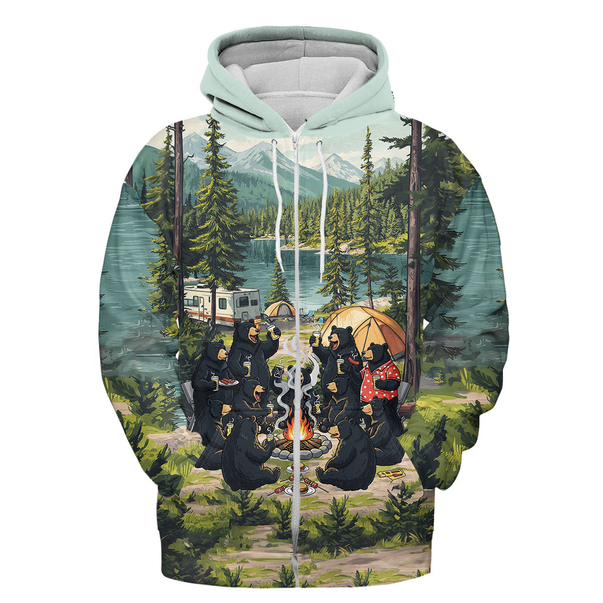 Friends, Fires, Fun Camping Crew Black Bear All Over Print Shirt