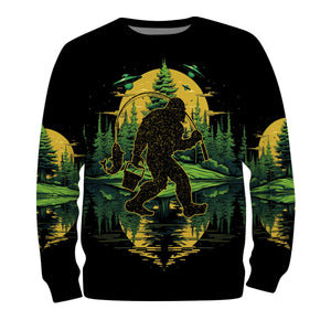 Bigfoot Fishing Green Alien Forest All Over Print Shirt
