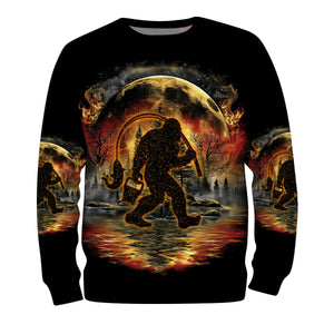 Fiery Bigfoot Fishing All Over Print Shirt