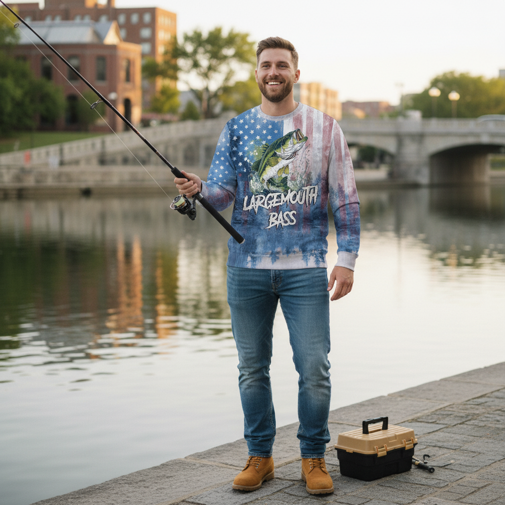 Largemouth Bass American Flag All Over Print Shirt