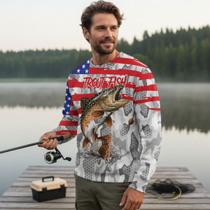 Camo American Flag Trout Fish Fishing All Over Print Shirt