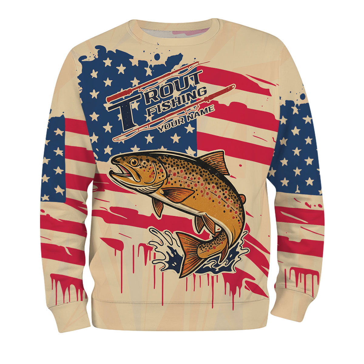 Vintage America Custom Name Trout Fishing All Over Print Shirt