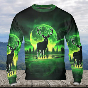 Deer Green Moonlit Art All Over Print Shirt