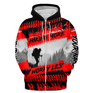 Custom Name Hiking More Worry Less Black Red All Over Print Shirt