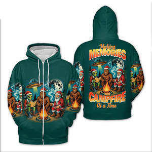 Funny Bigfoot Alien And Santa Making Memories One Campfire At A Time All Over Print Shirt