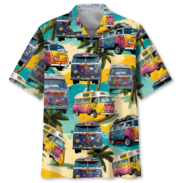 Vintage Camping Car On The Beach Hawaiian Shirt