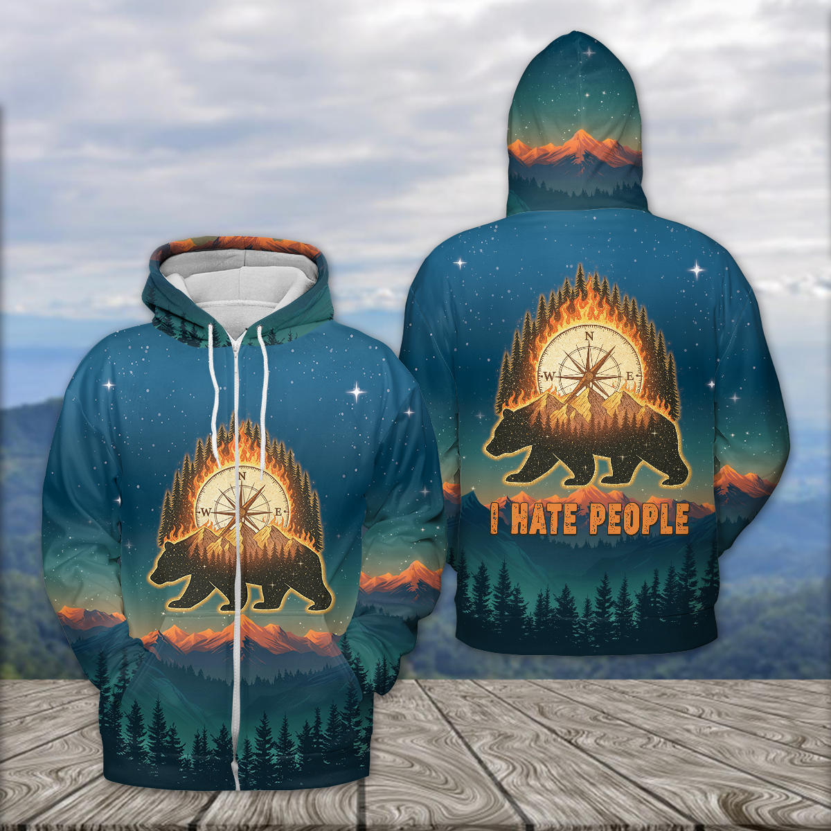 Bear Camp I Hate People  Mountain Night Forest All Over Print Shirt