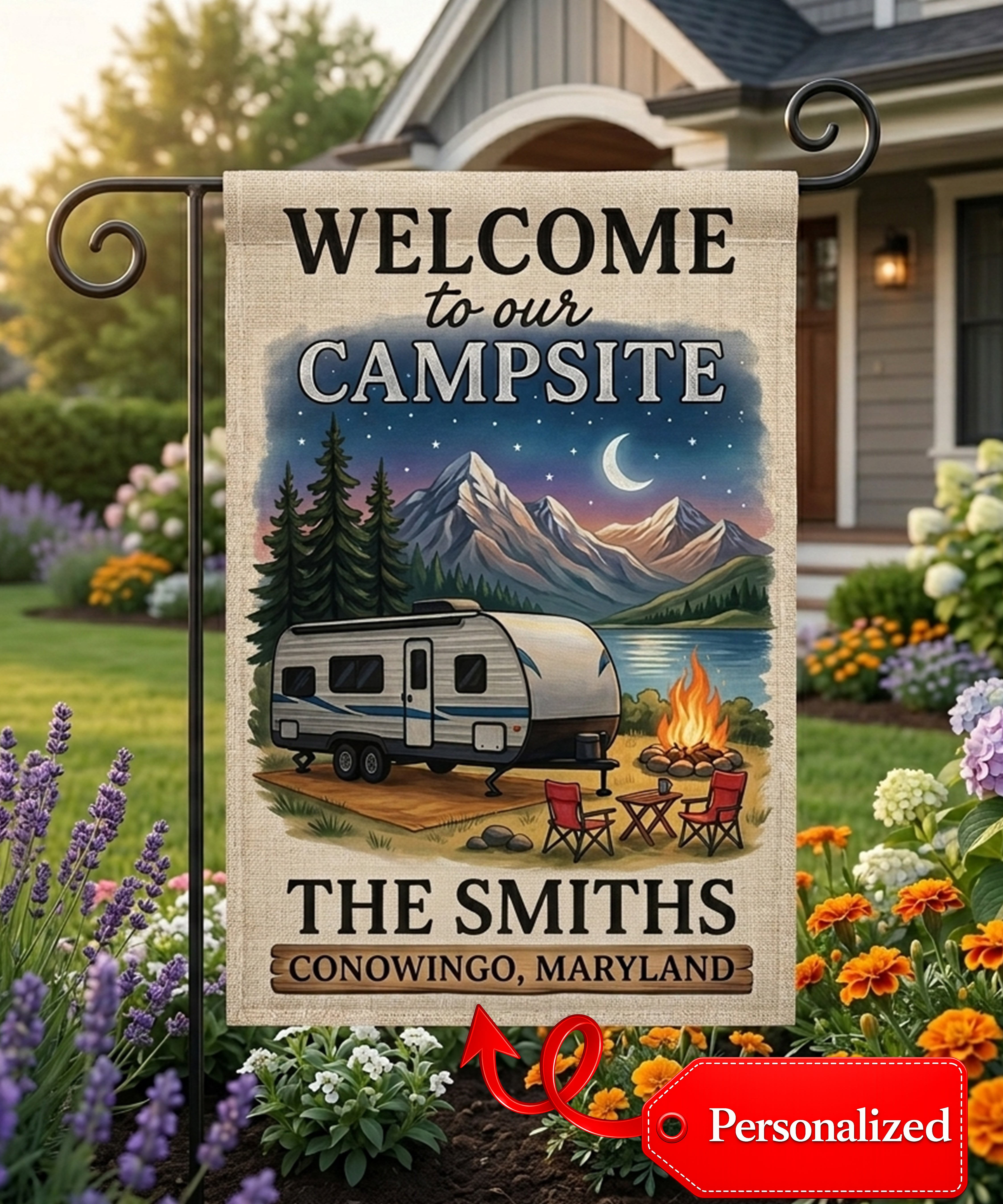 Personalized Welcome to Our Campsite Flag Decor