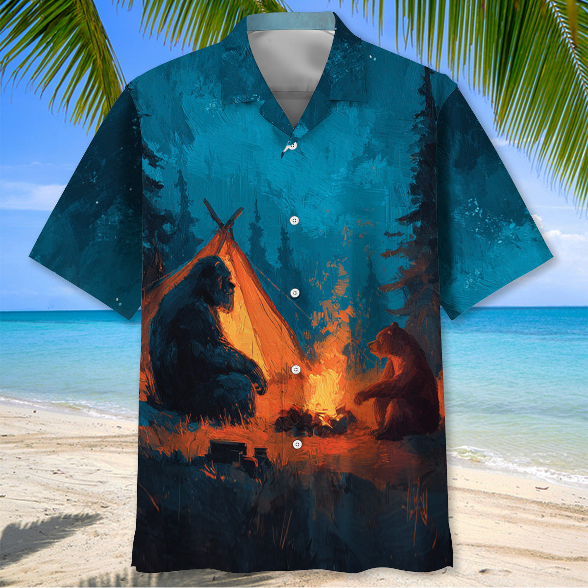 Camping Night With Bigfoot and Bear Hawaiian Shirt
