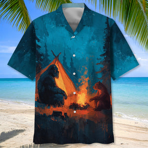 Camping Night With Bigfoot and Bear Hawaiian Shirt