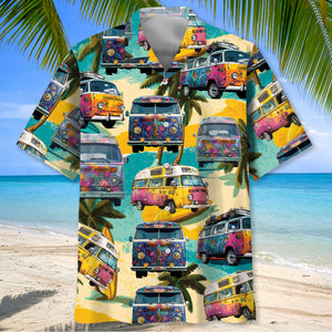 Vintage Camping Car On The Beach Hawaiian Shirt