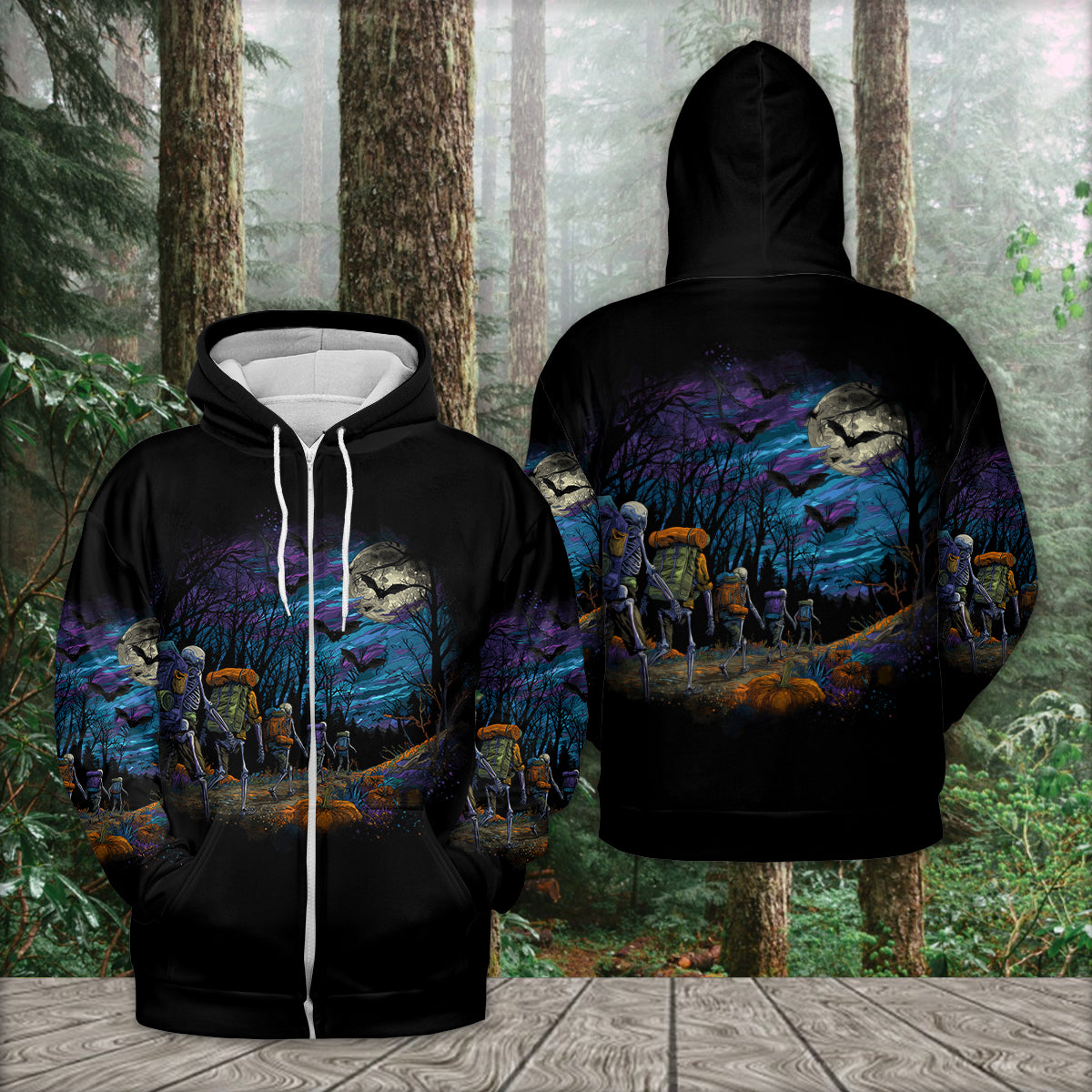 Skeleton Trekking Adventure Night Halloween All Over Print Shirt