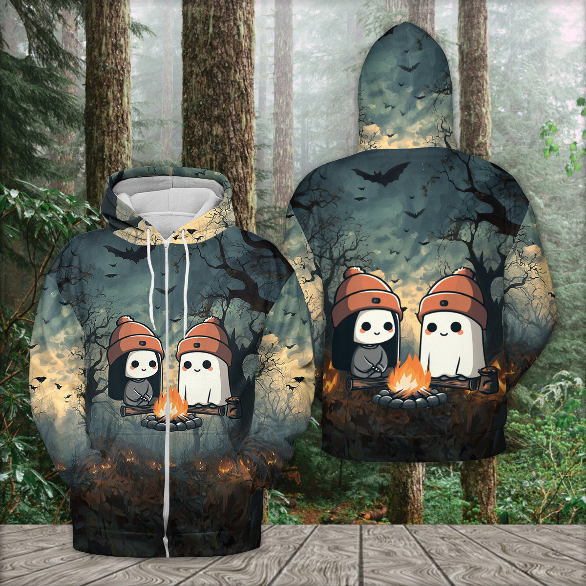 Cute Ghost Camping Crew All Over Print Shirt