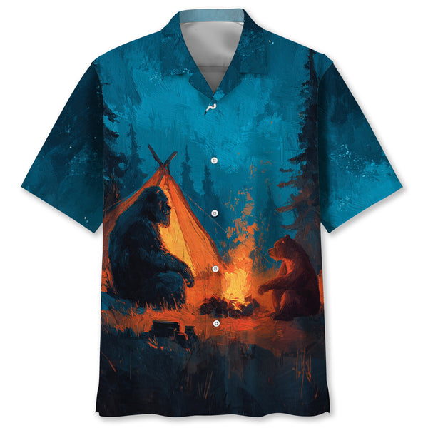 Camping Night With Bigfoot and Bear Hawaiian Shirt
