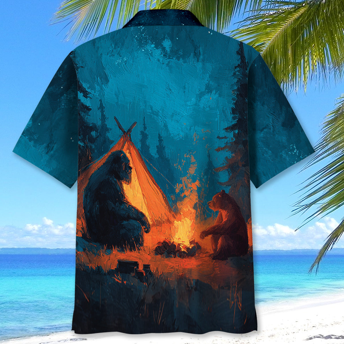 Camping Night With Bigfoot and Bear Hawaiian Shirt