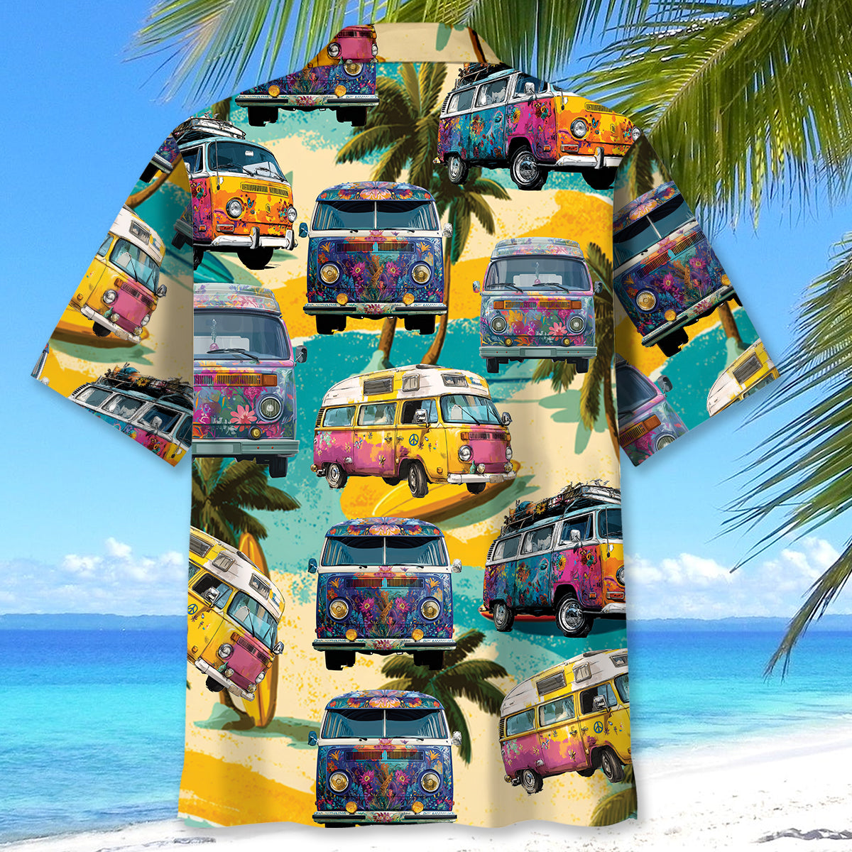 Vintage Camping Car On The Beach Hawaiian Shirt