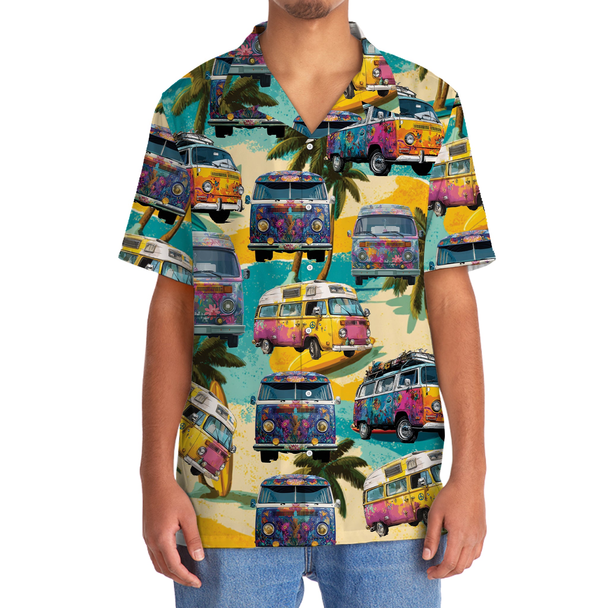 Vintage Camping Car On The Beach Hawaiian Shirt