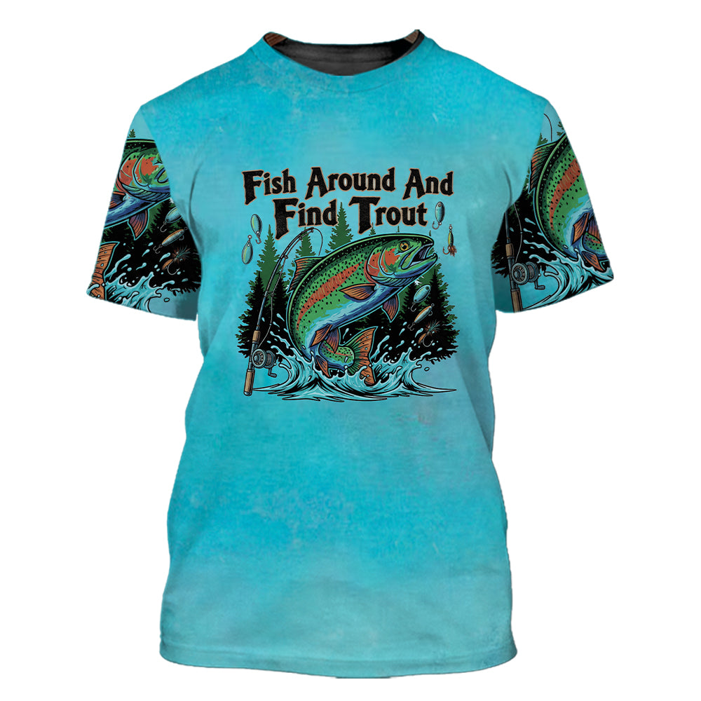 Fish Around And Find Trout Retro Graphic All Over Print Shirt