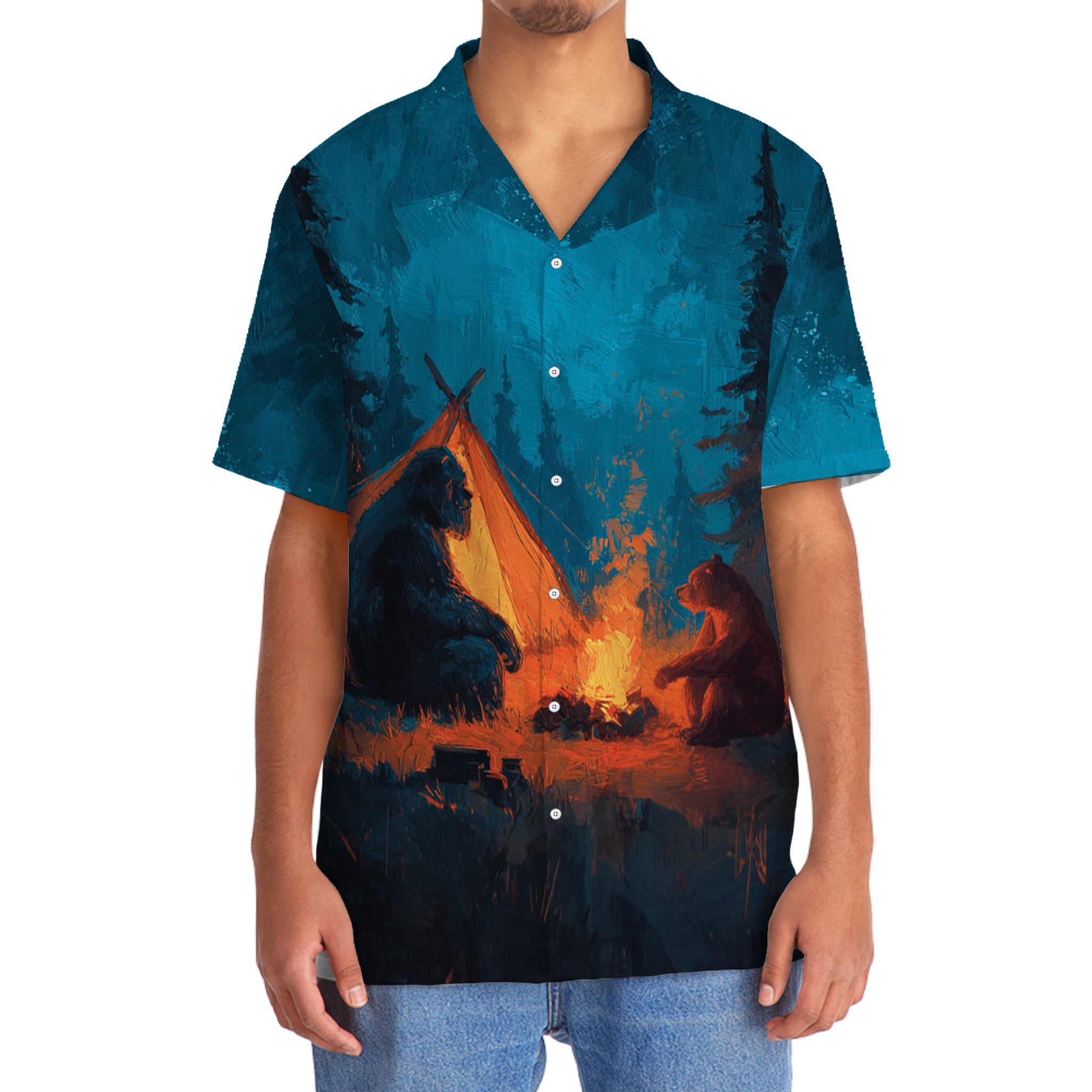 Camping Night With Bigfoot and Bear Hawaiian Shirt