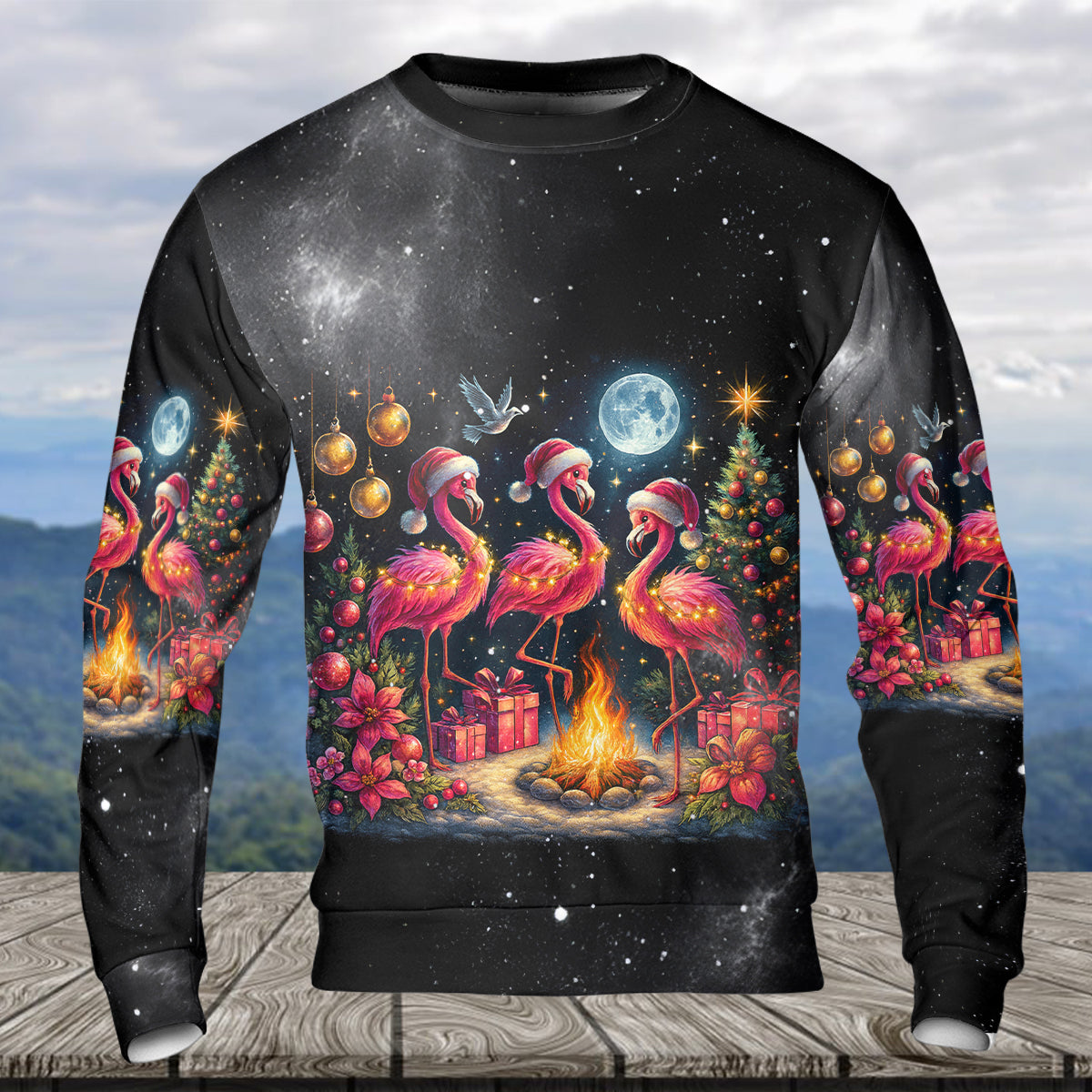Merry Christmas Flamingo Camping All Over Print Shirt