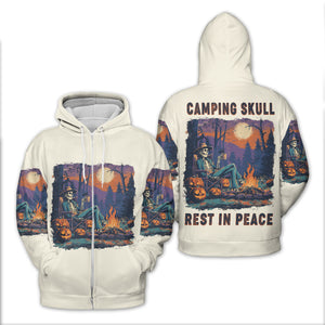 Chilling Skeleton by the Campfire Vintage Halloween All Over Print Shirt