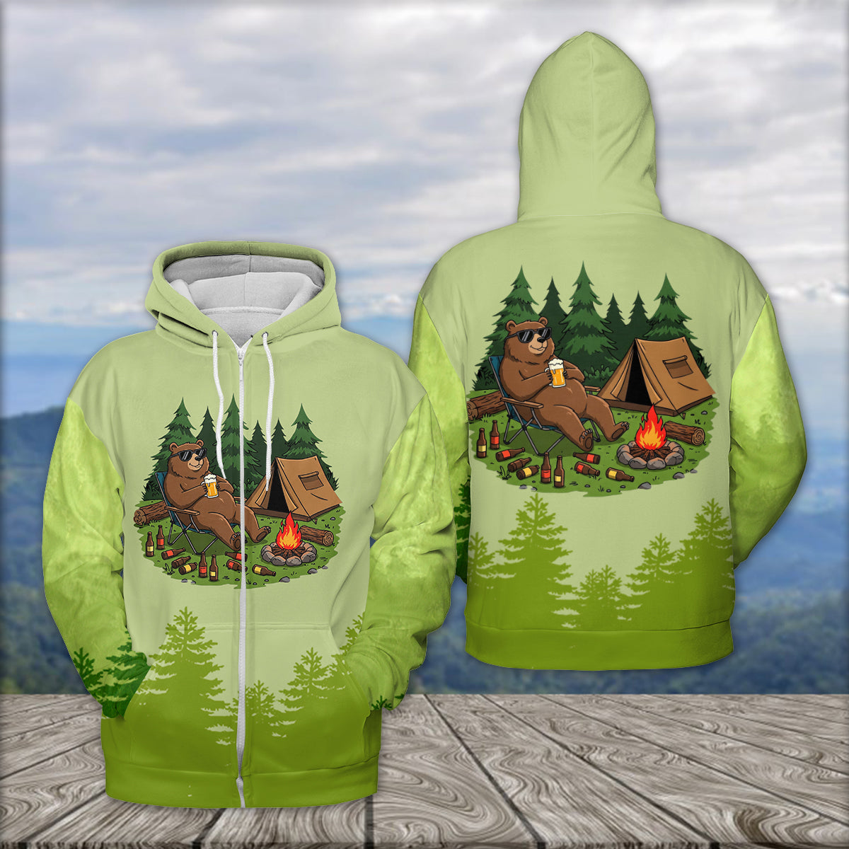Funny Bear Drinking Camping All Over Print Shirt