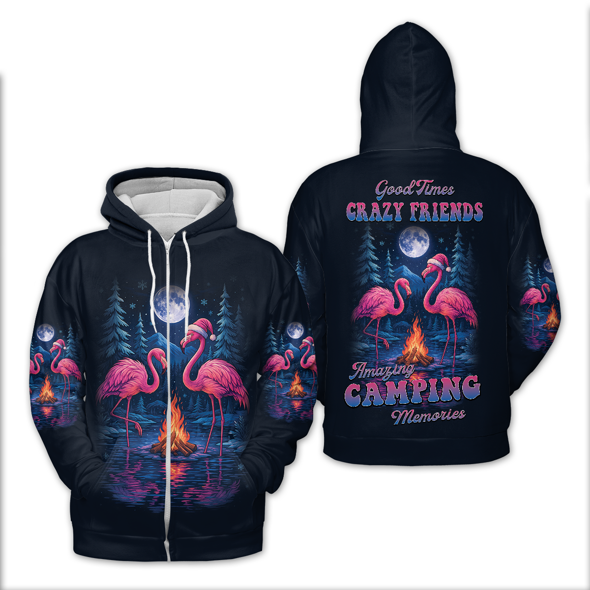 Crazy Friends Camping Memories Flamingo Christmas All Over Print Shirt