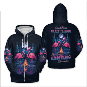 Crazy Friends Camping Memories Flamingo Christmas All Over Print Shirt