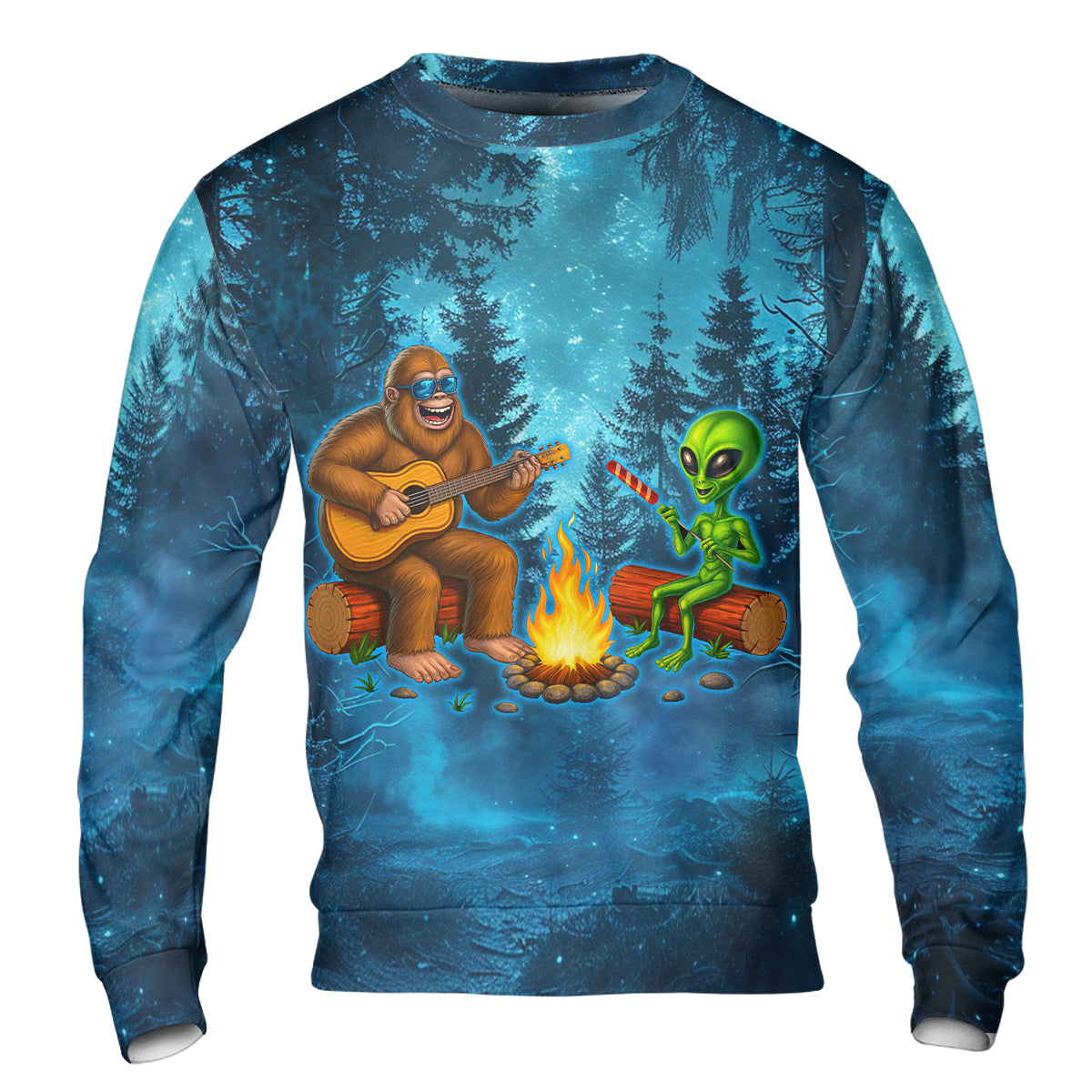 Bigfoot And Alien Making Memories One Campfire At A Time Christmas All Over Print Shirt