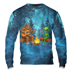 Bigfoot And Alien Making Memories One Campfire At A Time Christmas All Over Print Shirt