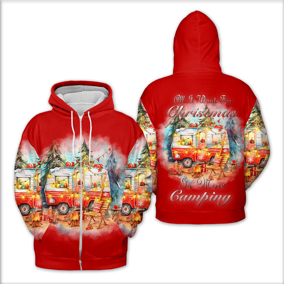 Red All I Want For Christmas Is Camping All Over Print Shirt