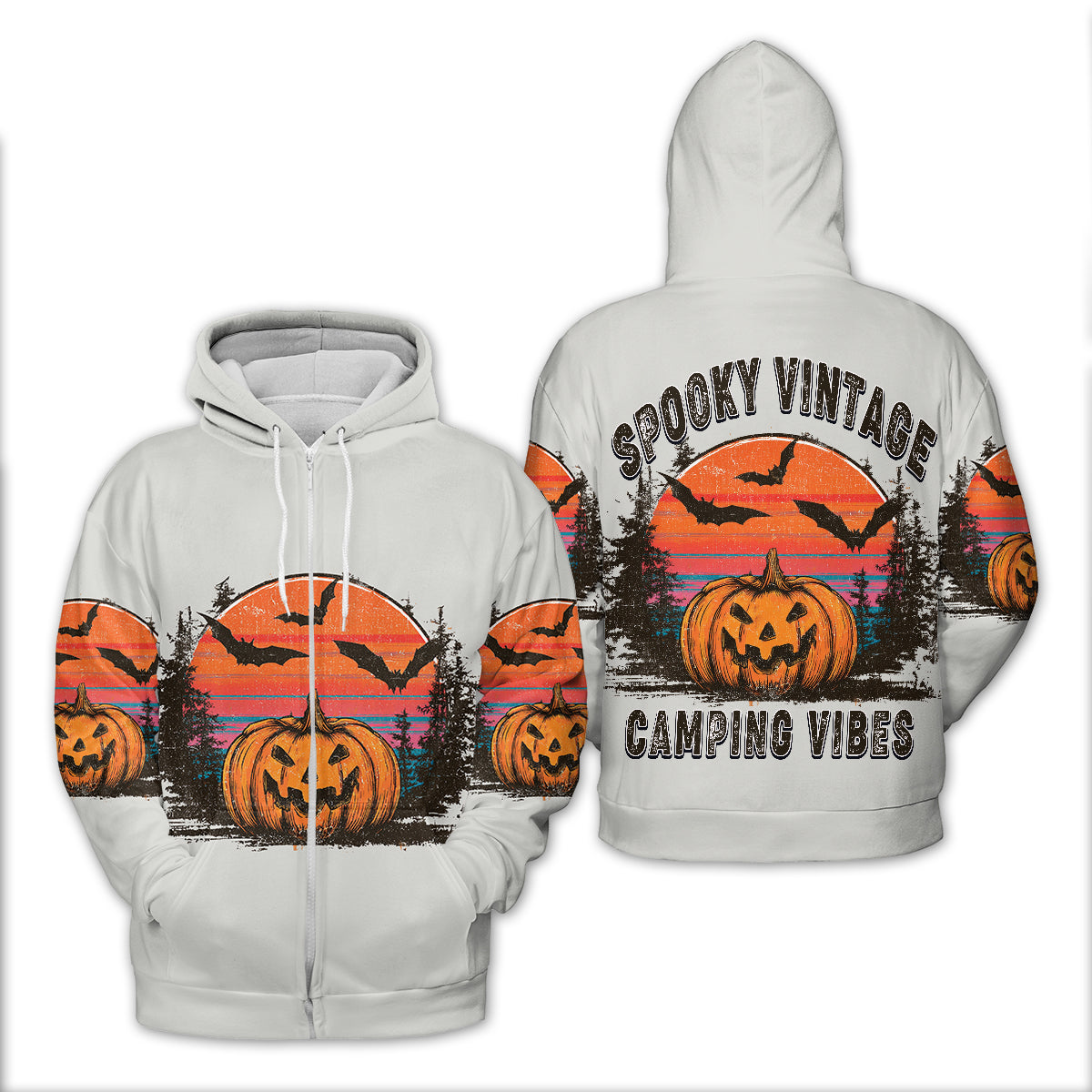 Retro Spooky Vintage Camping Vibes Halloween All Over Print Shirt