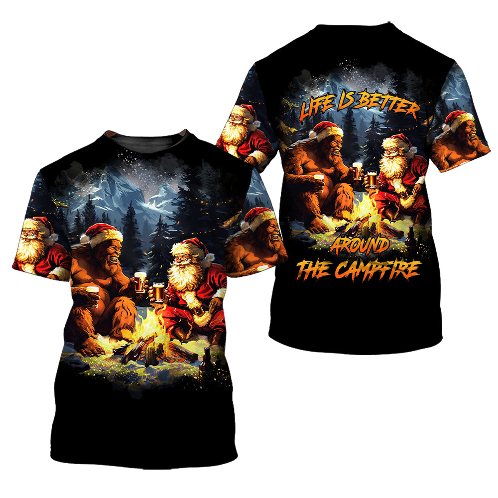 Funny Bigfoot & Santa Life Is Better Around The Campfire All Over Print Shirt